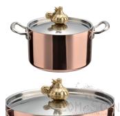 Triple Copper Twin Ear Polished Tall Juice Cooker Pot (Stainless Steel Lid), 201/430 Ss+ Aluminum+ 304 Ss, Φ160×h105mm product image