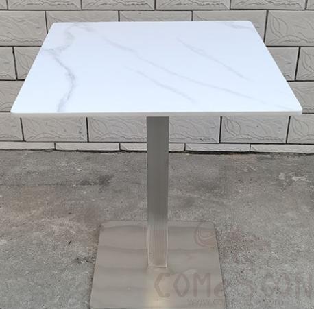 Square Table, Snow Mountain Stone+ Stainless Steel Silver Base, 60*60*75cm