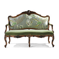 French Classical Cloth Sofa Traditional Solid Wood Carved Double Chinese Silk Fabric Peacock Embroidery Fabric Small Sofa