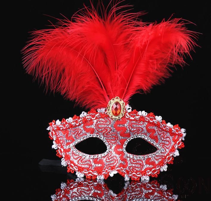 Party Feather Eye Mask Red