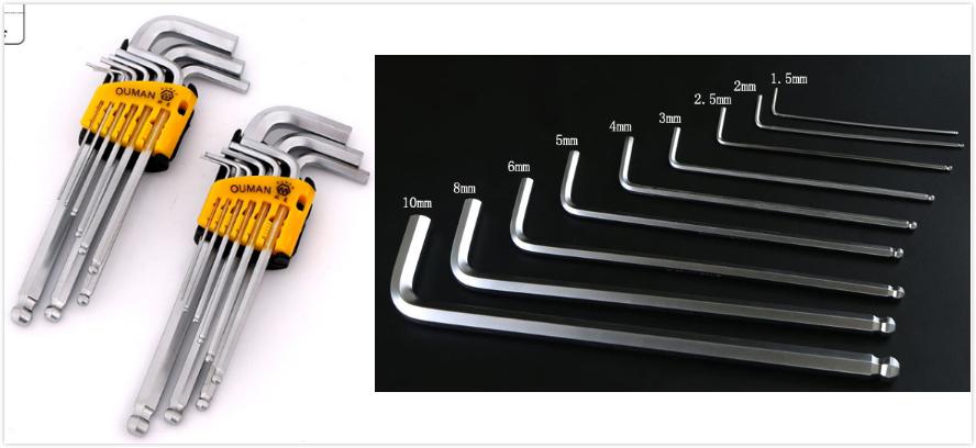 Long Ball Head Hex Wrench Set 9pcs, Chrome Vanadium Steel