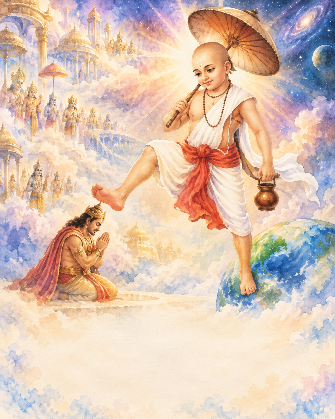 Vaman Bhagwan placing his third step