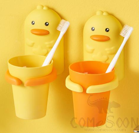 Little Yellow Duck Wall Mount Toothbrush Holder, PP, 8.8*13.7*18.5cm