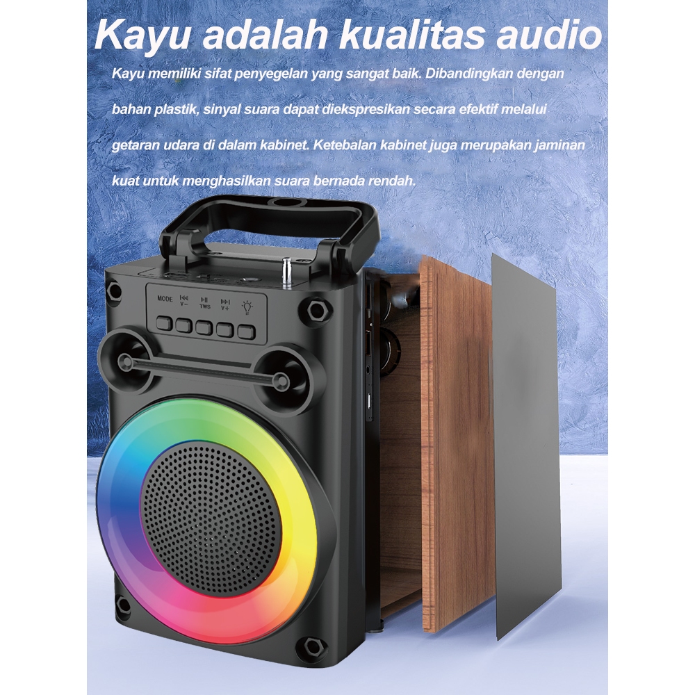 【PRO Bass】Speaker Bluetooth Portable bass karaoke Mini Wireless RGB Speaker outdor dengan baterai aktif FM TWS tombol kontrol efek