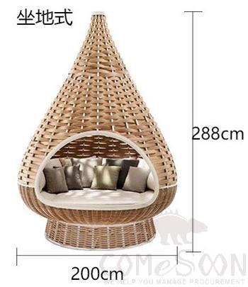 Outdoor Rattan Bed-200cm, Environmentally Friendly PE Rattan+ Aluminum Alloy Frame+ Waterproof Cloth+ High-Density Sponge, Φ200*228cm