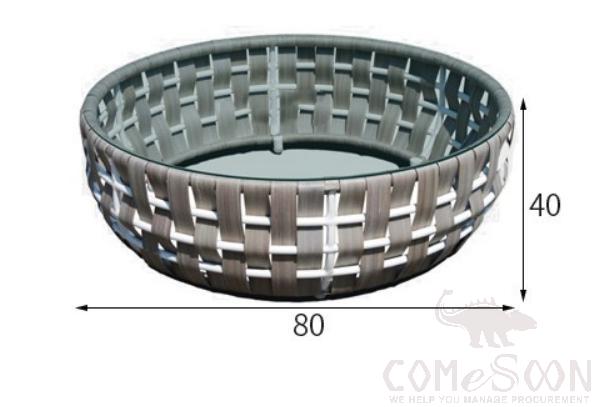 Outdoor Rattan Coffee Table-Φ80cm, PE Rattan+ Metal Frame+ Tempered Glass, Φ80*40cm