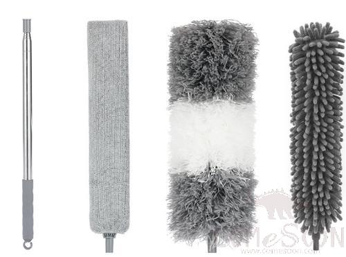 Dust Removal Package, W/ Long Telescopic Rod and Bed Bottom Brush and Gray White Microfiber Head and Chenille Head
