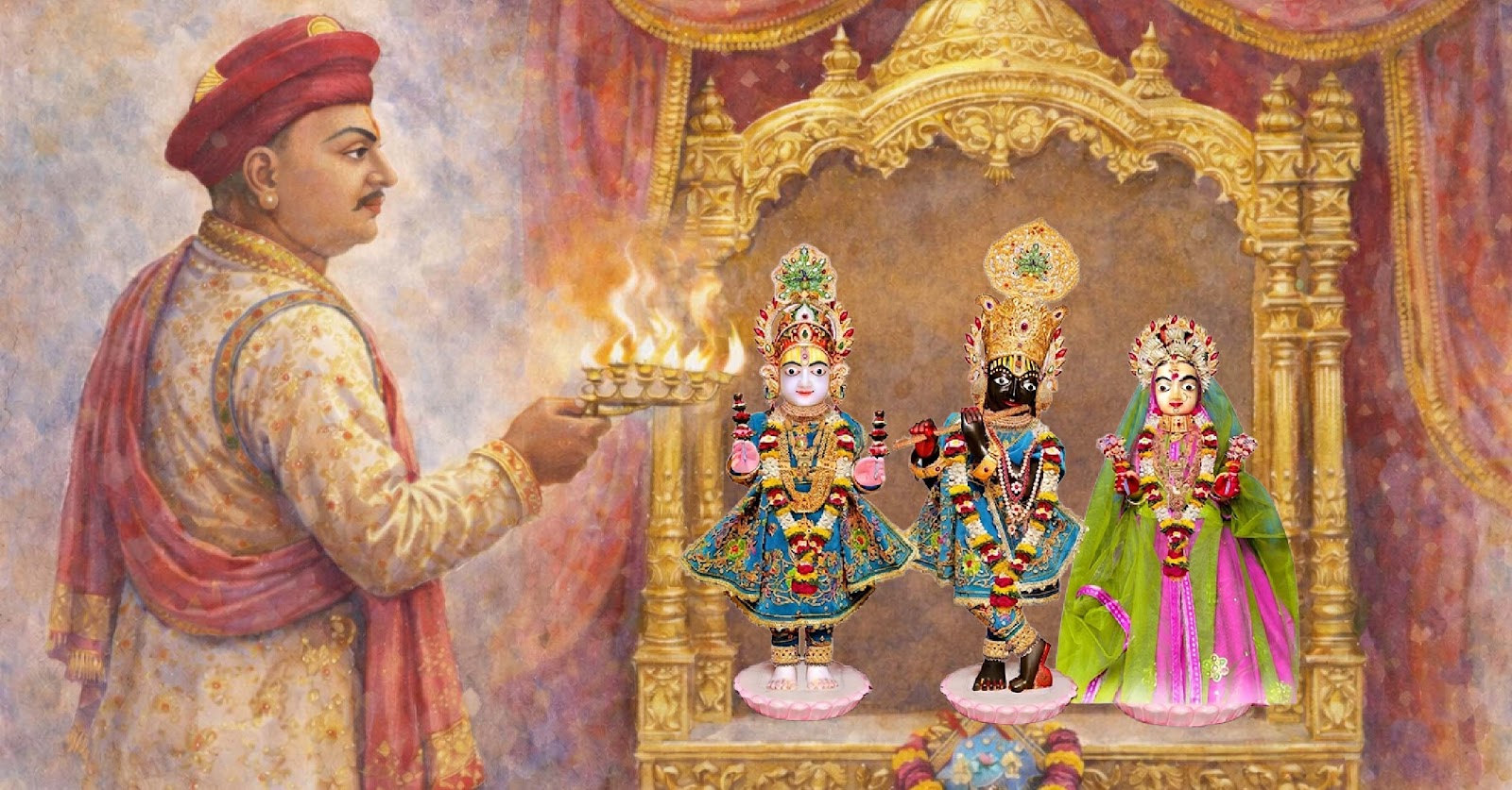 Raghuvirji Maharaj doing aarti of Narayanmuni Dev