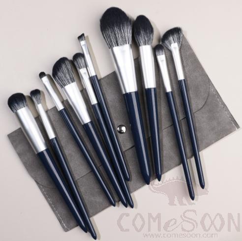 Nylon Makeup Brush Set+ Organiser Bag, Dark Grey, Dark Blue, 14cm