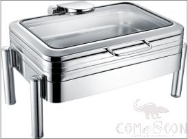 1/1 Gn Pan Rectangular Hydraulic Premium Dining Chafing Dish with Glass Lid (with Legs), 9L, 650*480*370mm