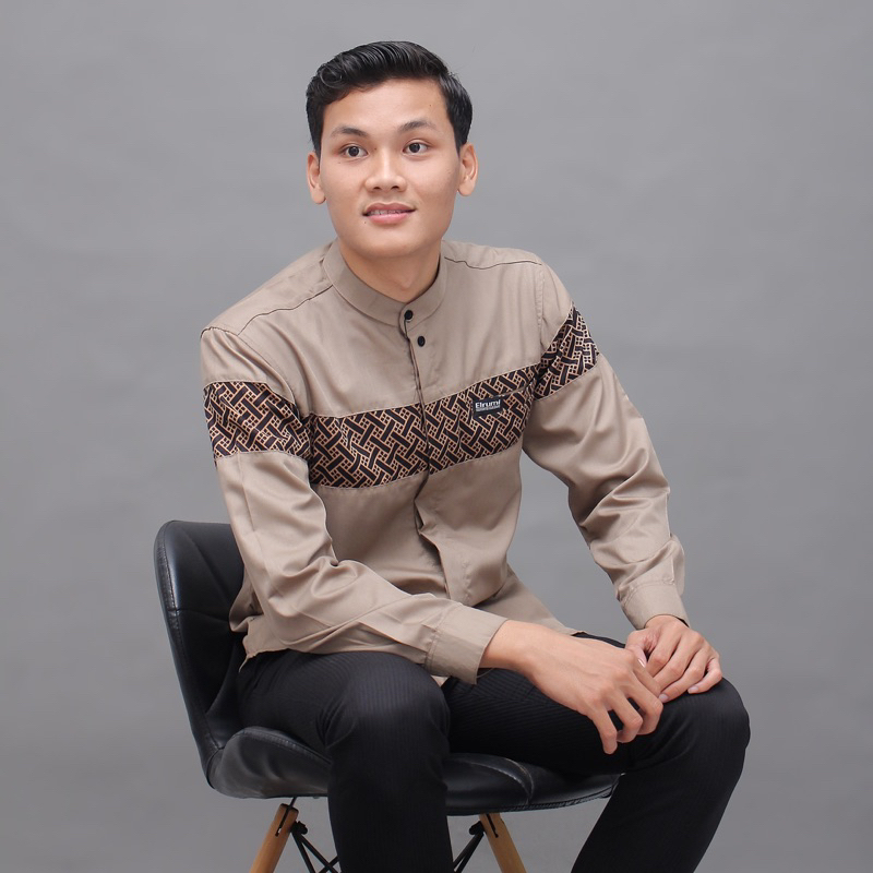 Baju Koko Pria Lengan Panjang Motif Kobata Kombinasi Batik Warna Coksu