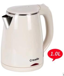 1.0L Electric Kettles with Double Layer, Stainless Steel+ ABS Engineering Plastics
