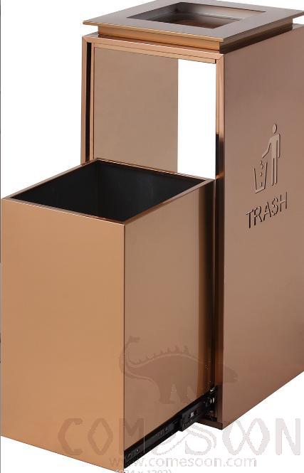 Smoked Steel Single Barrel Trash Can, 201, Rose Gold, 290*290*720mm, Dustbins