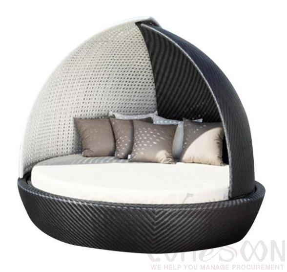 Outdoor Rattan Bed-1800mm, Aluminum Frame+ PE Flat Rattan, Outdoor Waterproof Polyester Cloth+ High Elastic Foam Sponge, 180*180*200cm