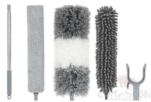 Dust Removal Package, W/ Short Telescopic Rod and Bed Brush and Gray Microfiber Head and Chenille Head and Clothes Drying Fork