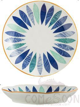 Sharp Leaf Series 6.9" Convex Shaped Deep Plate-Blue (Yellow Rim)