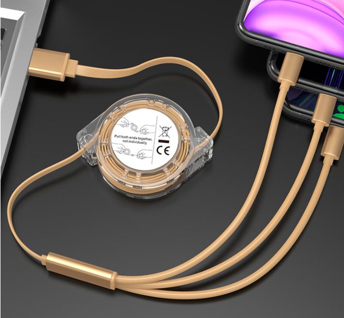 3 in 1 Charging Cable, 1.1m, Gold