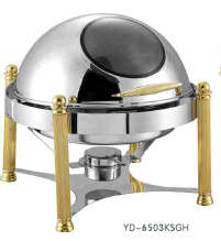 6503 Series-Round Chafng Dish W/golden Feet&glass Lid