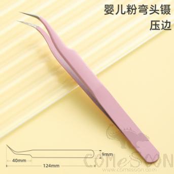 Curved Tweezers Crimp (Op Pouch), Baby Pink, Stainless Steel, 124*9mm