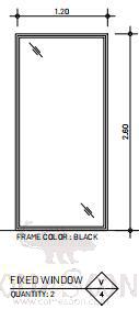 Aluminum Fixed Window, Black, 1200*2600mm