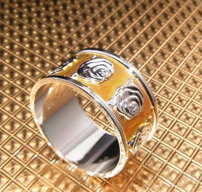 Napkin Ring, All Gold Rosette with Silver, Zinc Alloy