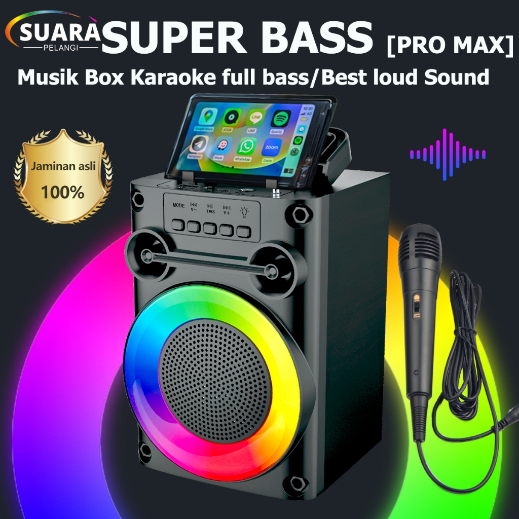 【PRO Bass】Speaker Bluetooth Portable bass karaoke Mini Wireless RGB Speaker outdor dengan baterai aktif FM TWS tombol kontrol efek