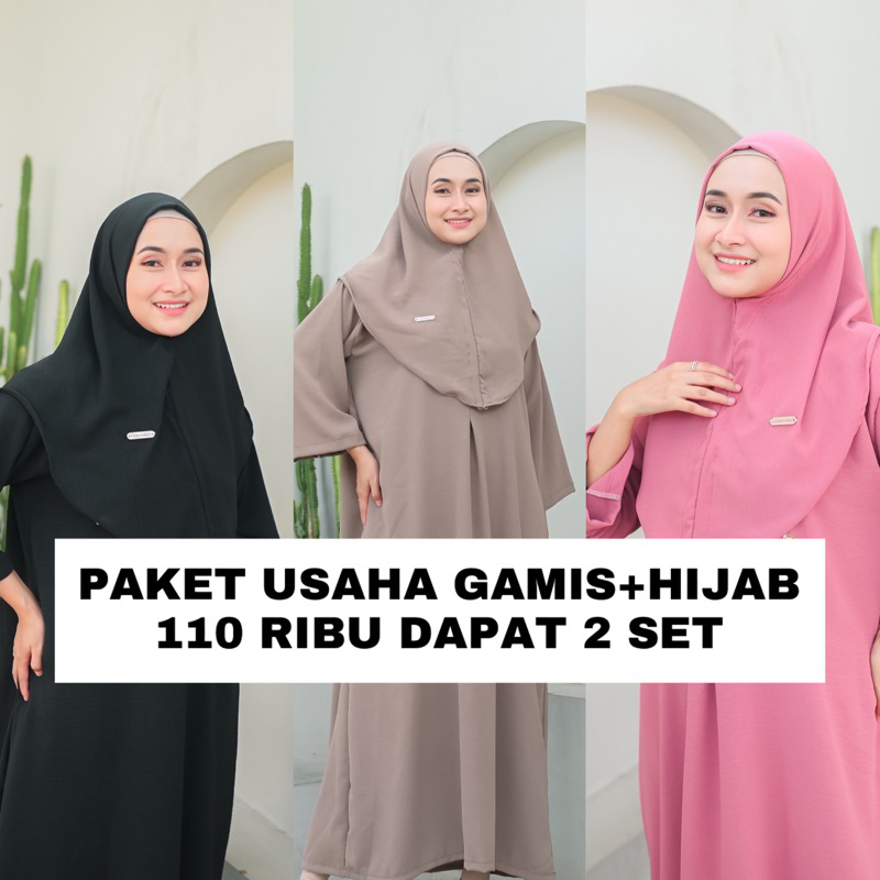 PAKET GROSIR SET GAMIS HIJAB BERGO CRINKLE PREMIUM