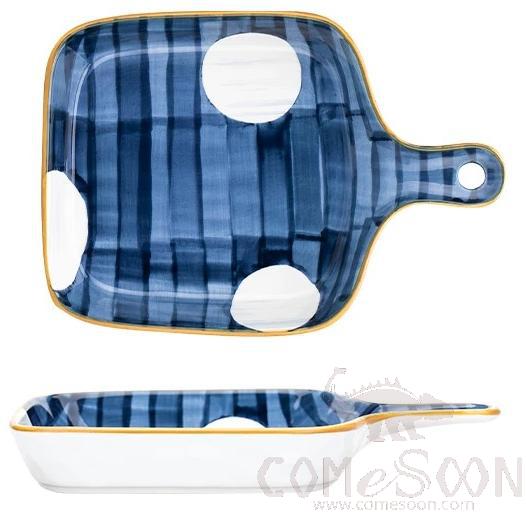 Japanese 9" Single Handle Rectangular Baking Pan-White Leaf Pattern