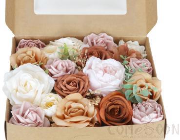 Simulation Flower Box, Silk Flowers, Bean Paste Color; 27x25x5cm