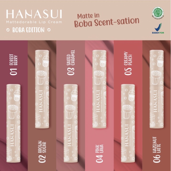 BPOM ORI HANASUI Mattedorable Lip Cream Boba Edition