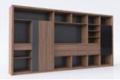 Filing Cabinet, Leather Grain Board and Walnut Relief, L3550*W400*H2000 mm