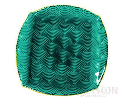 Square Glass Plate (Lake Green and Gold Rim), 15cm product image