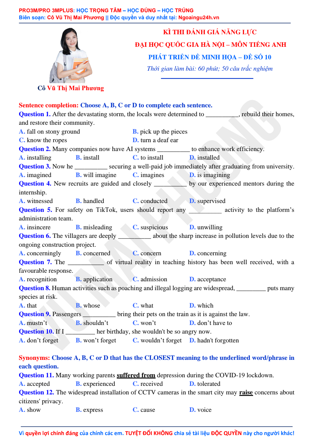 Phát triển Đề thi Minh họa môn Tiếng Anh ĐGNL Đại học Quốc Gia đề 11 pdf