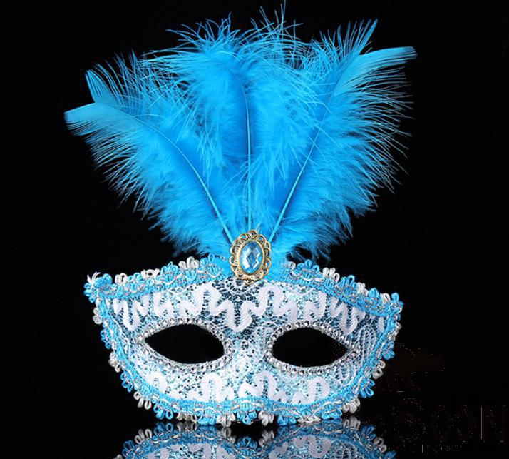 Party Feather Eye Mask Blue