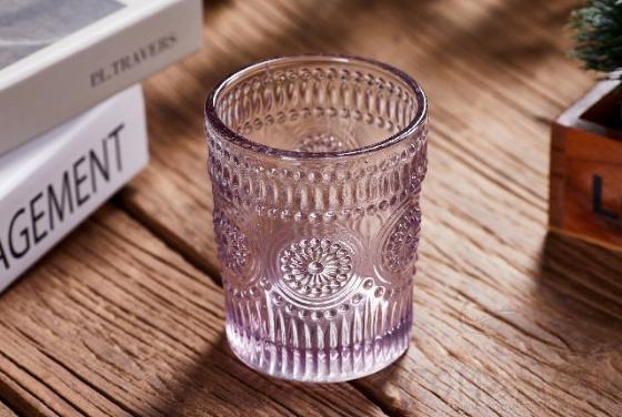 Colorful Emboss Water  Glass Cup  250ML  Pink