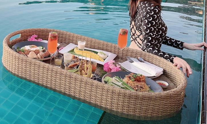 Swimming Pool Floating Table-100*50cm, Metal Frame+ Imitation Rattan, 100*50*20cm