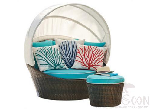 Outdoor Lying Bed-Φ120cm, PE Rattan+ Metal Frame+ Waterproof Cloth+ High-Density Sponge+ Waterproof Cloth Canopy, Φ120cm