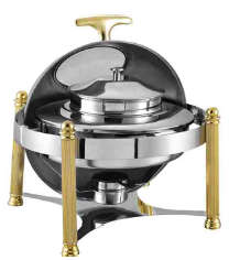 6506 Series-Round Soup Station W/golden Feet&glass Lid