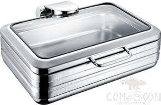 1/1 Gn Pan Rectangular Hydraulic Premium Dining Chafing Dish with Glass Lid, 9L, 585x490x170mm
