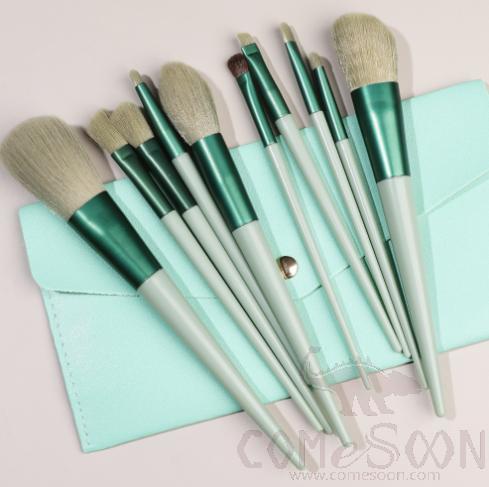 Nylon Cosmetic Brush Set+ Organiser, Green, 14cm