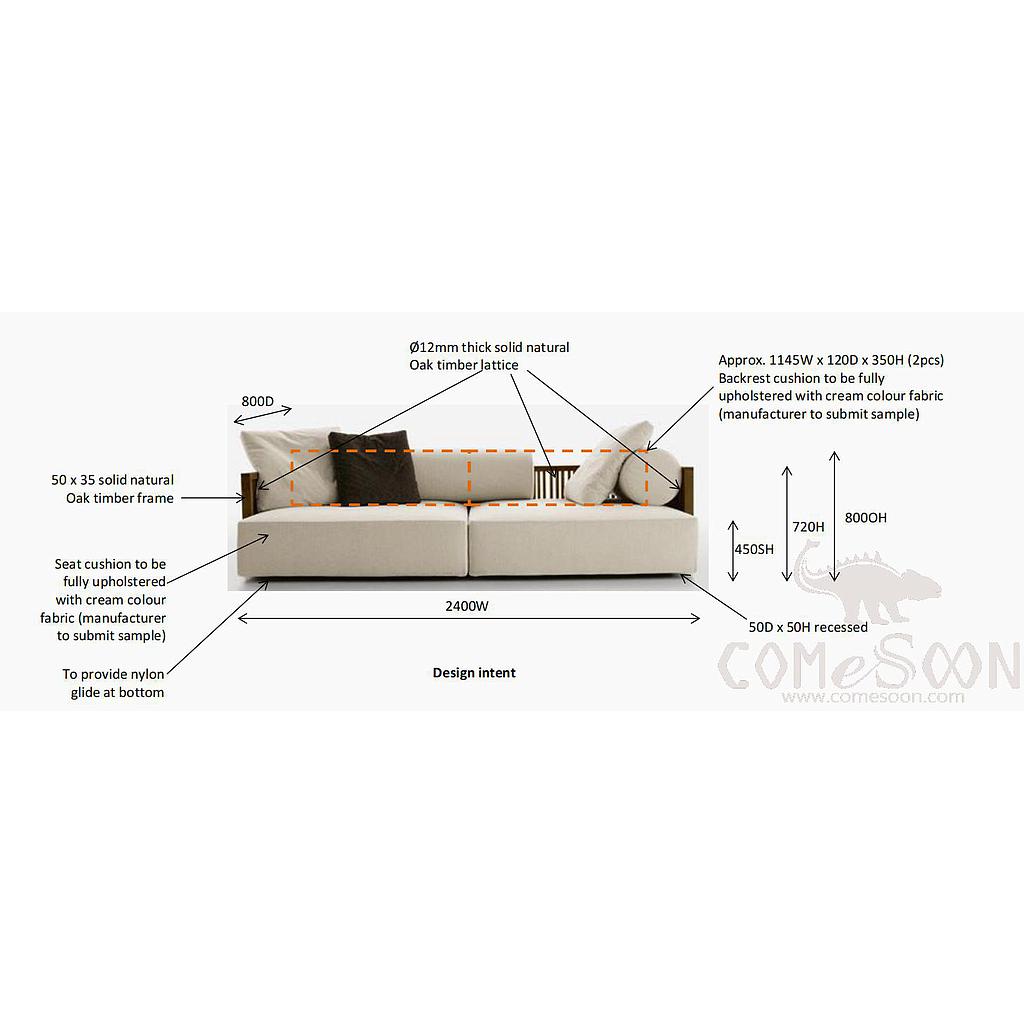Solid Wood Sofa (Customized Product) -240*80*80cm