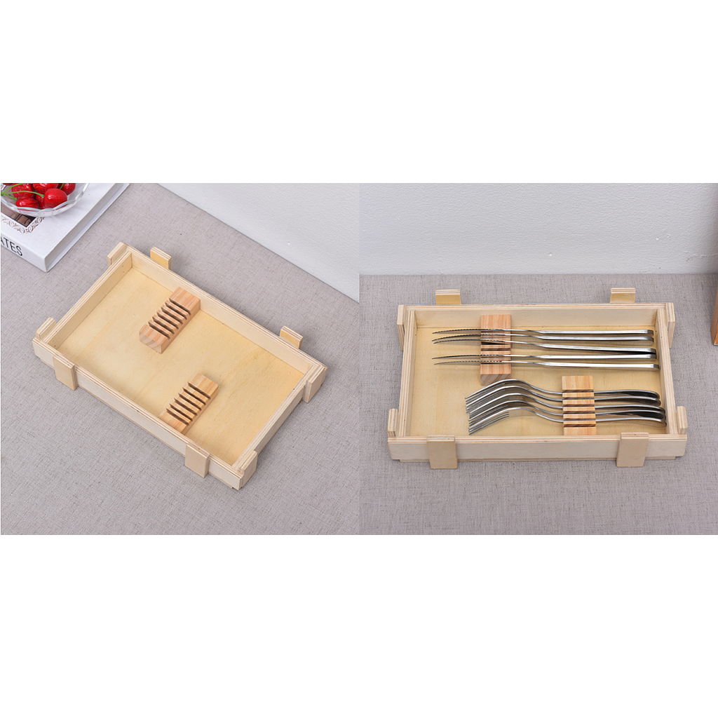 Wooden Knife and Fork Storage Box, 27.5*18*5cm, with Cover