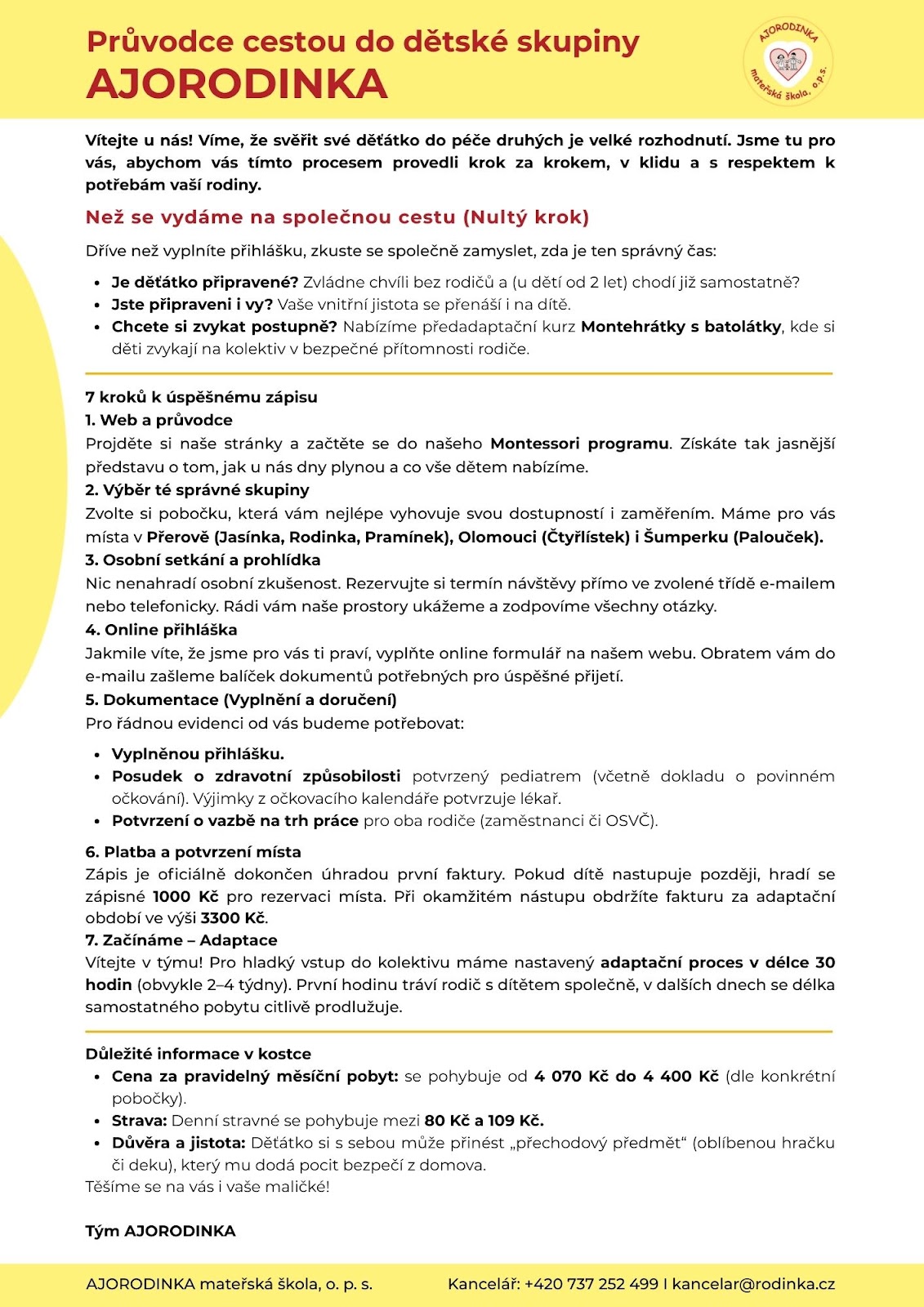 Průvodce cestou do dětské skupiny AJORODINKA