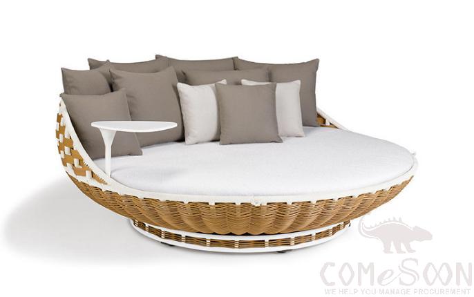 Outdoor Rattan Bed, PE Rattan+ Metal Frame+ Waterproof Cloth+ High Density Sponge