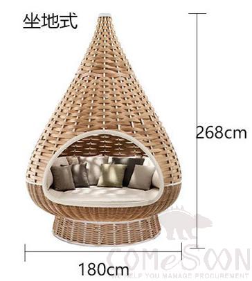 Outdoor Rattan Bed-180cm, Environmentally Friendly PE Rattan+ Aluminum Alloy Frame+ Waterproof Cloth+ High-Density Sponge, Φ180*228cm
