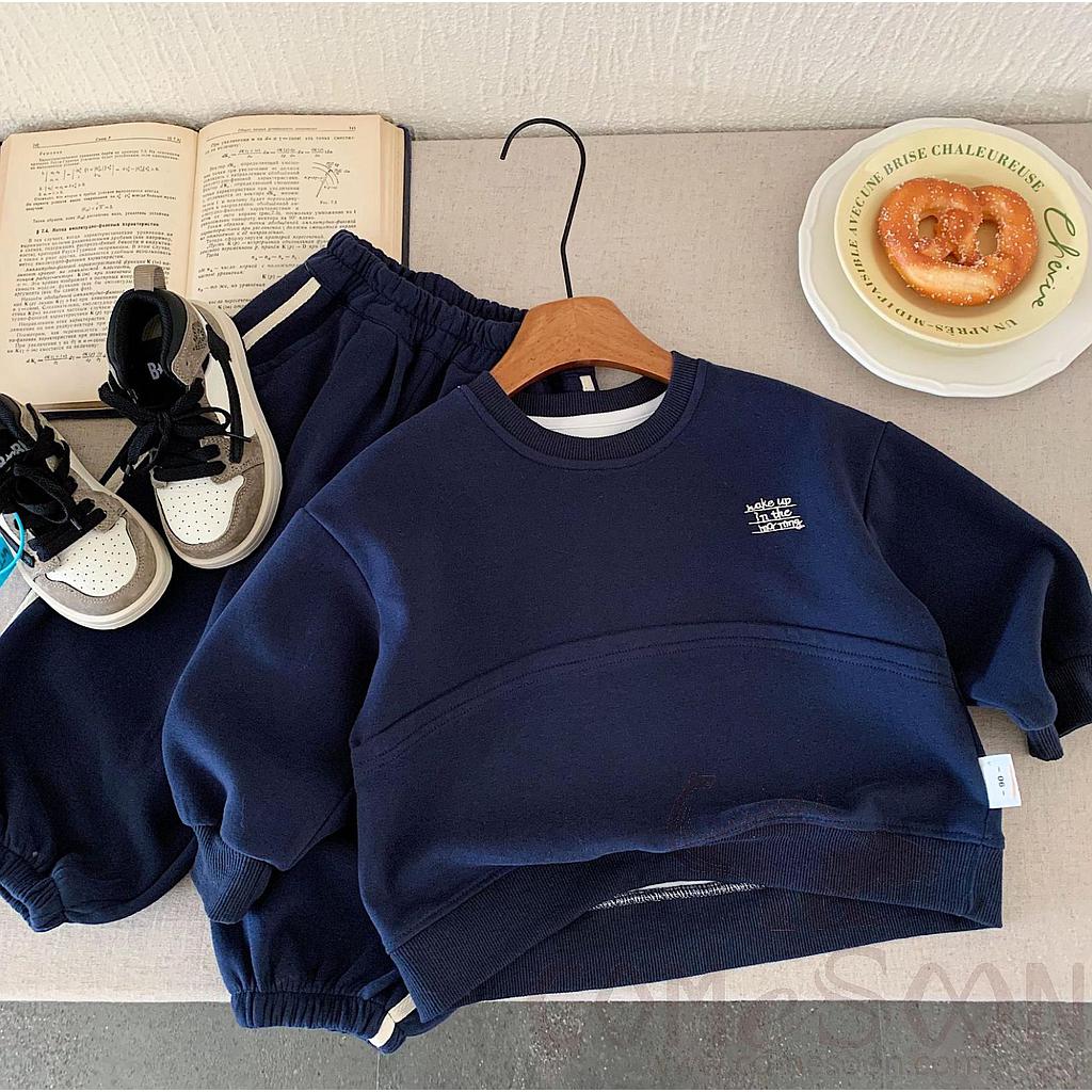 Hoodie+ Casual Pants Two-Piece Set, Navy Blue, L50*W46cm