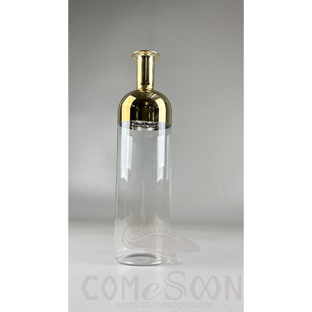 Gradient Electroplated Transparent Glass Vase, Φ9*H33cm, Glass，Gold