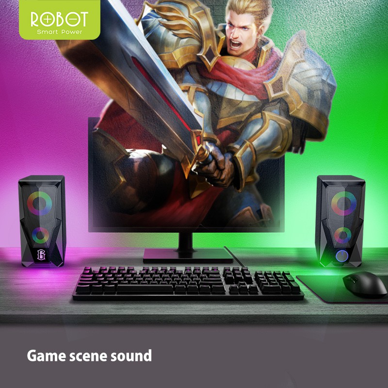 Speaker ROBOT RS200 Laptop/PC/ Gaming Soundbar Super Bass Portable RGB Lighting - Garansi 1 Tahun