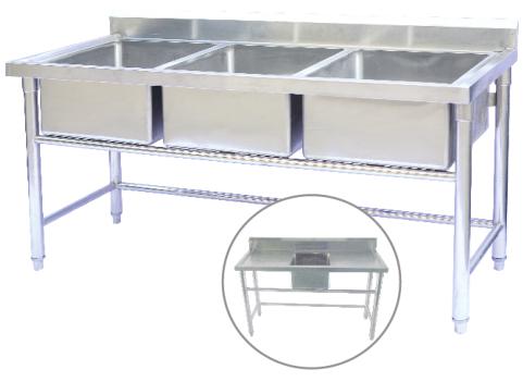 3-Sink Worktable 1600*600*800+ 150mm