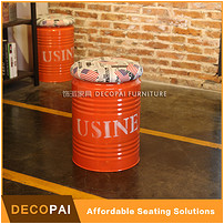 Iron Bucket Pu Printed Cushion Stool